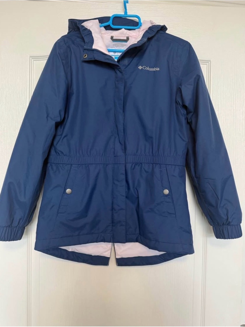 Columbia Girls' Navy Rain Jacket with Light Pink Lining